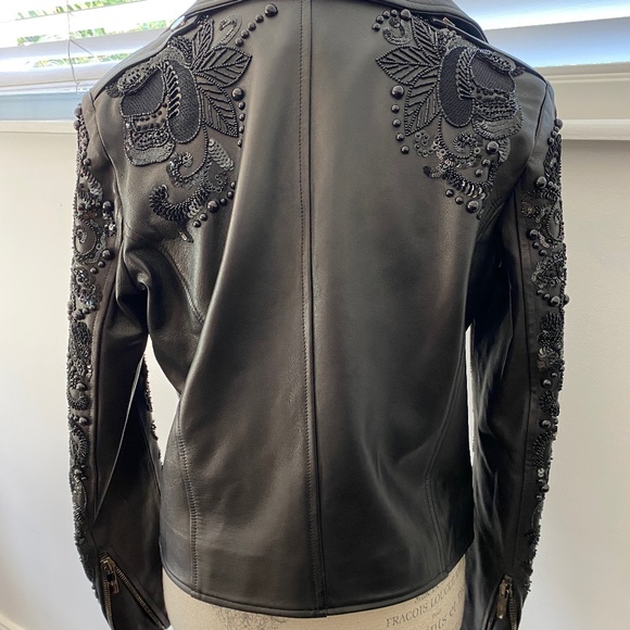 Nour Hammour Sophia Zip-Front Leather Jacket w/ Studded Embroidered Sleeves - Picture 11 of 14